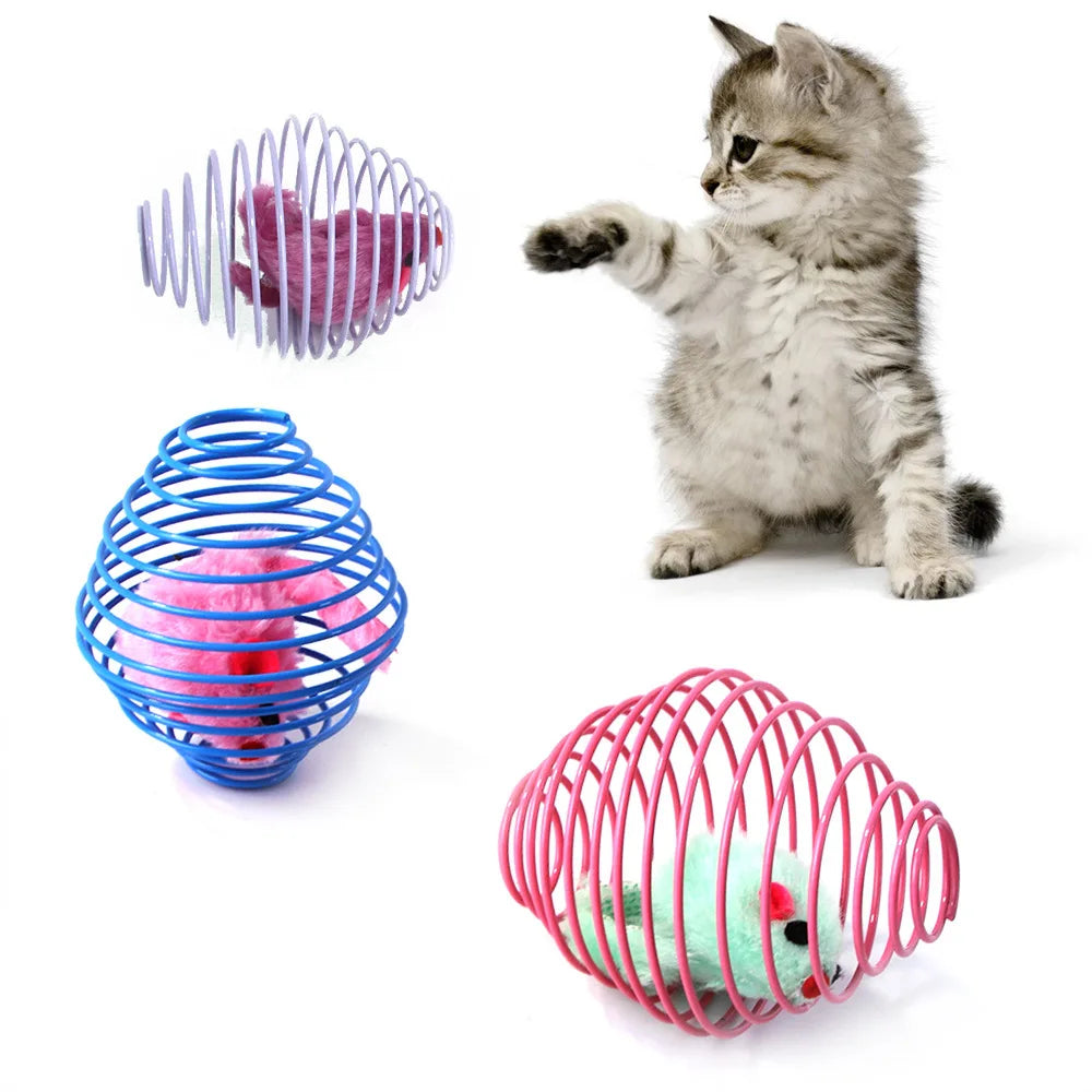 Cat Toy Balls Funny Stretchable Kitten Springs Toys Interactive Caged Rats Rolling Cat Balls Random Color Cat Accessories Pet