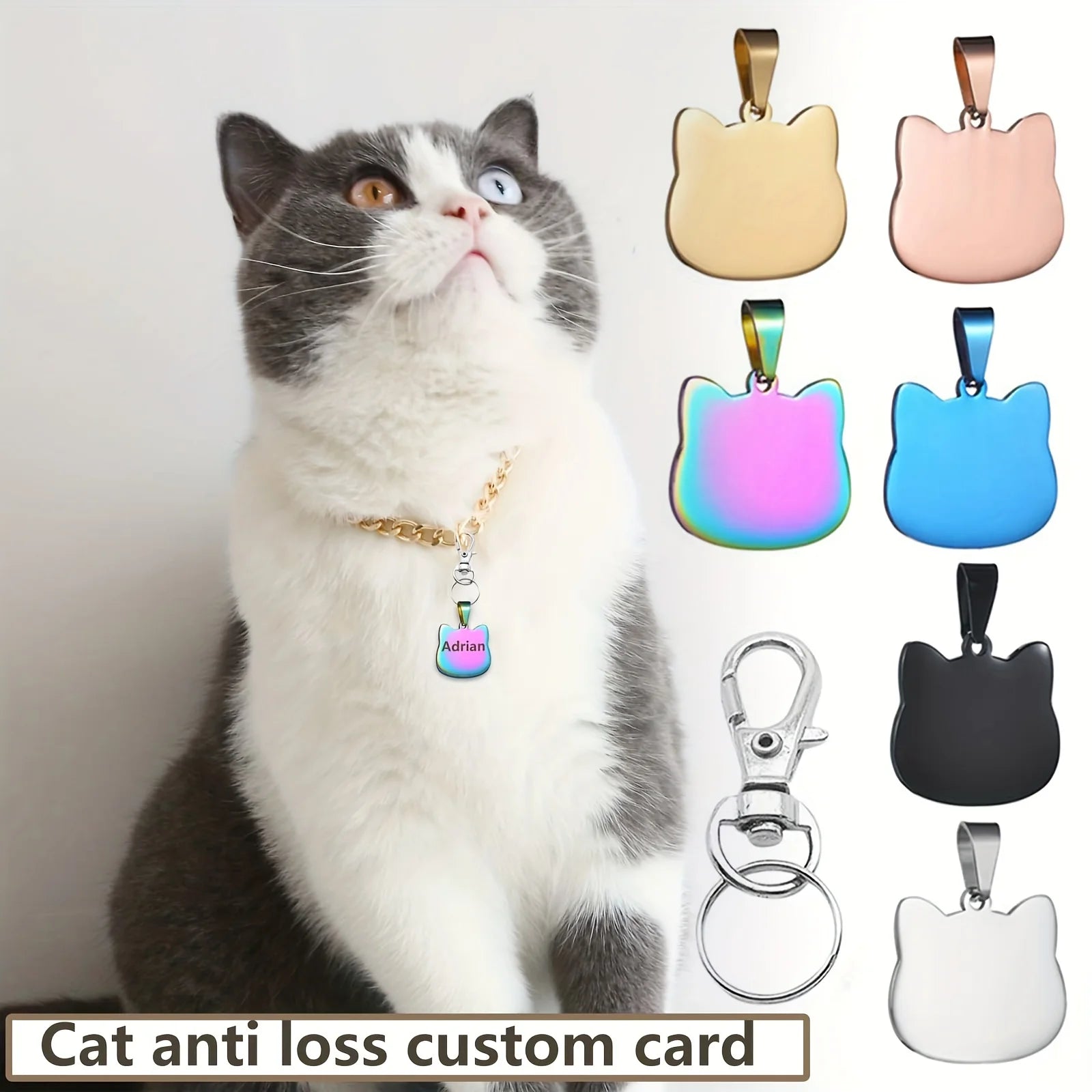 1PC Personalized Cat ID Tag - Custom Engraved Stainless Steel Pet Name Tag, Cat Collar Accessory for Small, Medium and Large Cat