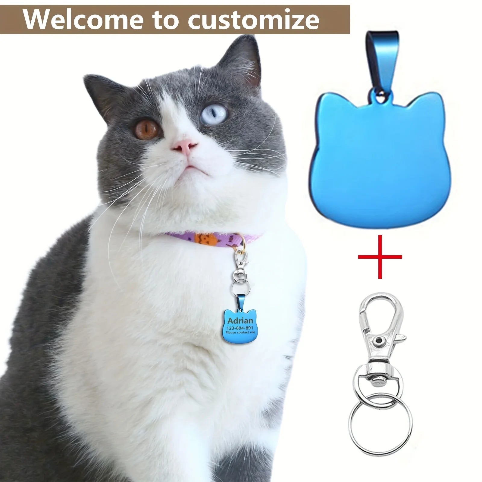 1PC Personalized Cat ID Tag - Custom Engraved Stainless Steel Pet Name Tag, Cat Collar Accessory for Small, Medium and Large Cat